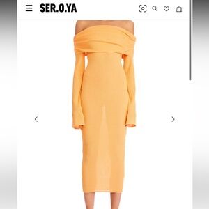 SER.O.YA Orange Ribbed Off-Shoulder Bodycon Dress